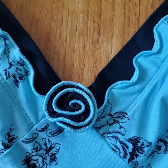 Linea Donatella Black Blue Floral Slip Night Gown V-neck Ruffled Hem Large - Picture 11 of 16